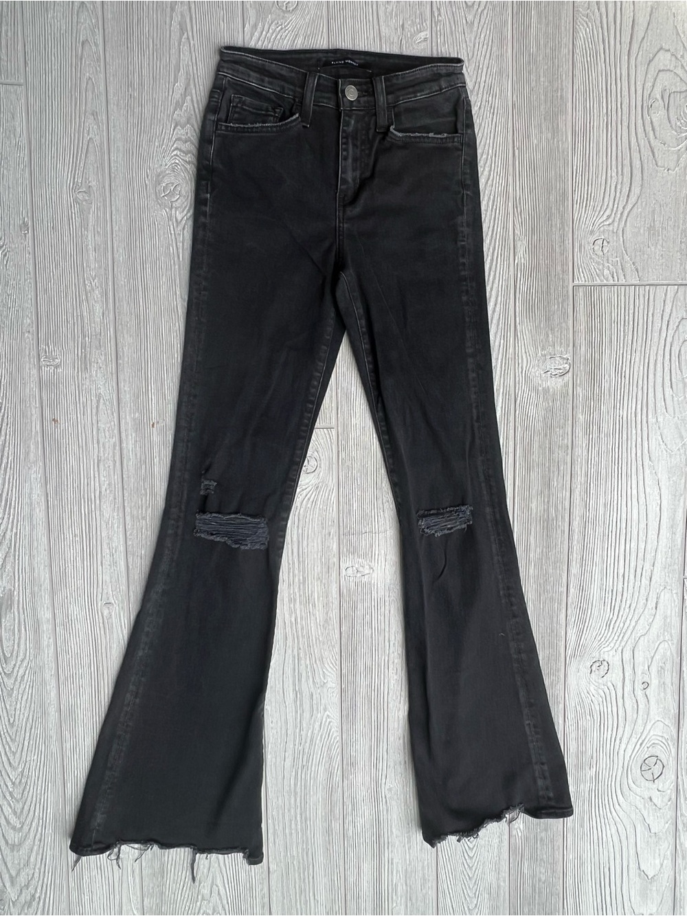 Flying Monkey High Rise Flare Jeans Black Distressed Stretch Size 23